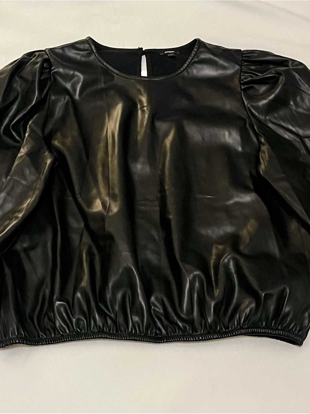 Express Black Vegan Leather Puff Sleeve Top